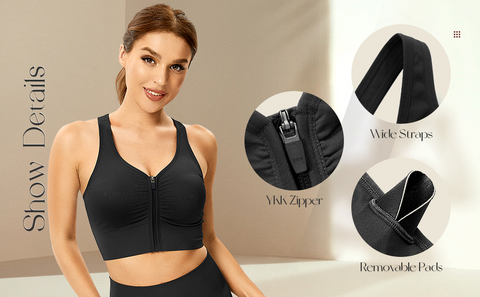 Zip Front Bra Padded Low Impact Wirefree – WingsLove