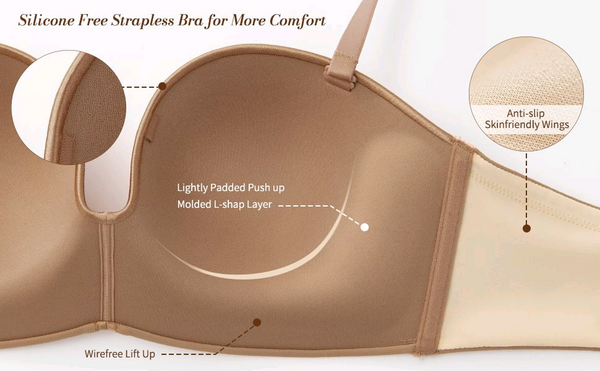 Strapless Wirefree Multiway Push Up Bra 8-Way Convertible Straps