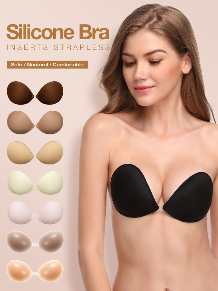 SAYFUT Push-up Nude Strapless And Backless Bra, Nude Silicone Push-up  Adhesive Bra 