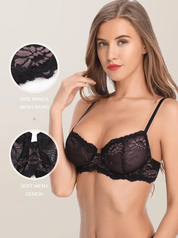 fruitVogue Women's Demi & Balconette Underwire Sexy Padded Lace Bra :  : Clothing, Shoes & Accessories