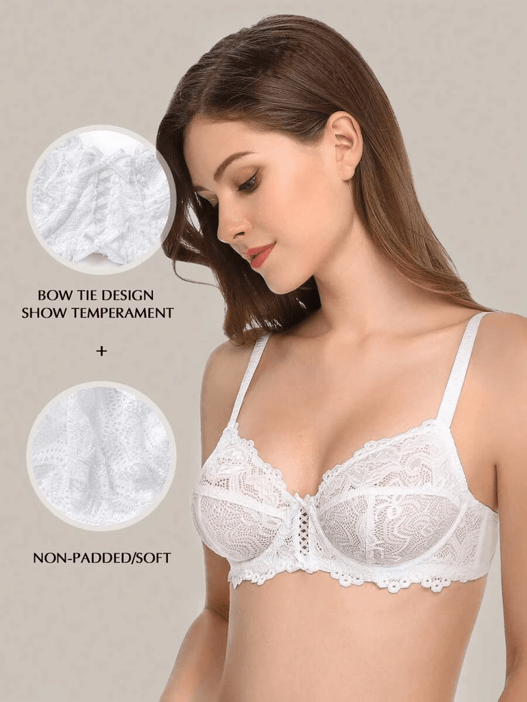 Women's Sheer Floral Lace Cotton Balconette Bra Non Padded Full Coverage  Underwire Support Plus Size - AliExpress
