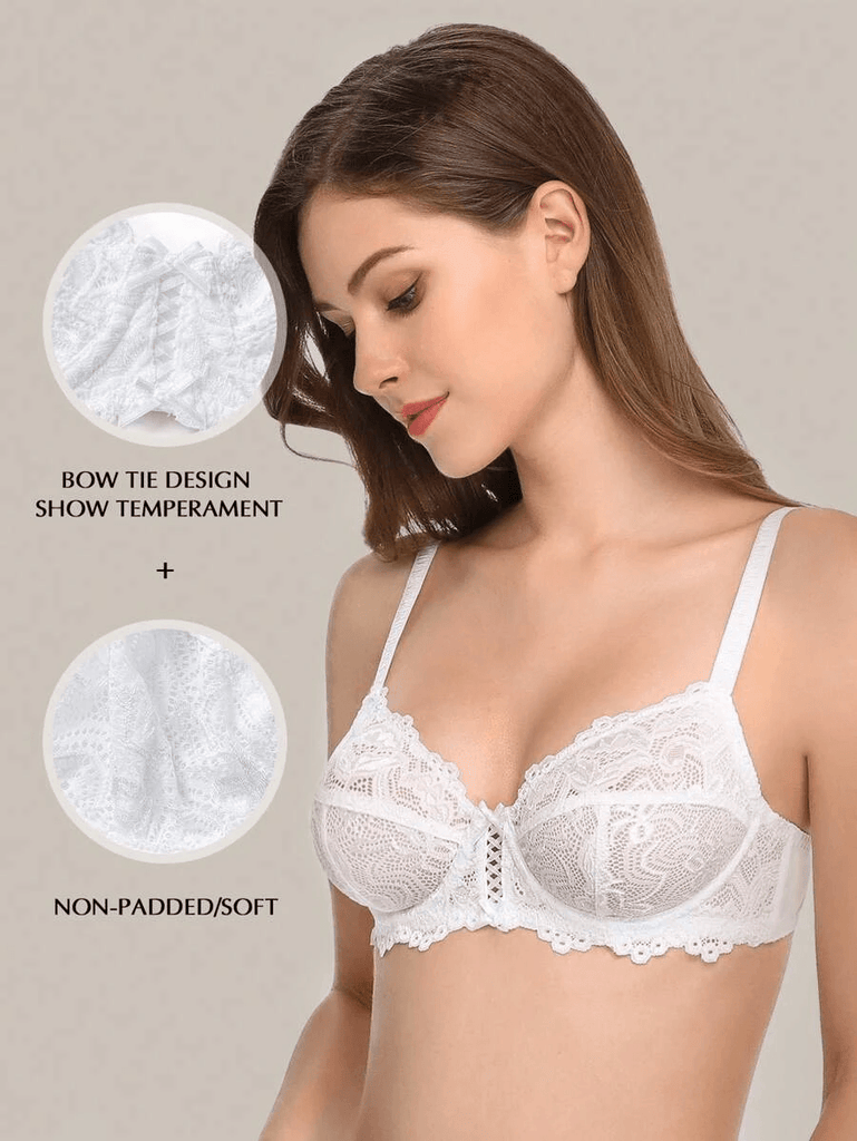 Under-Wired Plus Size Bra Elegant Floral Lace Thin Span Padding Cup C/D 36-44  Skin-friendly Soft Breathable Material