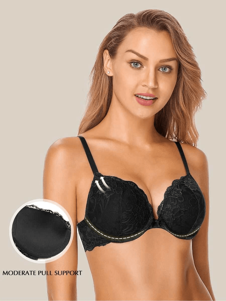 Push Up Floral Lace Bra Lightly Padded Comfort Demi Plunge – WingsLove