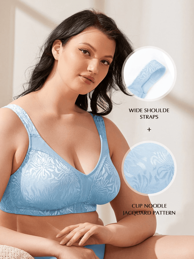 Womens Plus Size Full Coverage Underwire Unlined Minimizer Lace Bra Sky  Blue 38K
