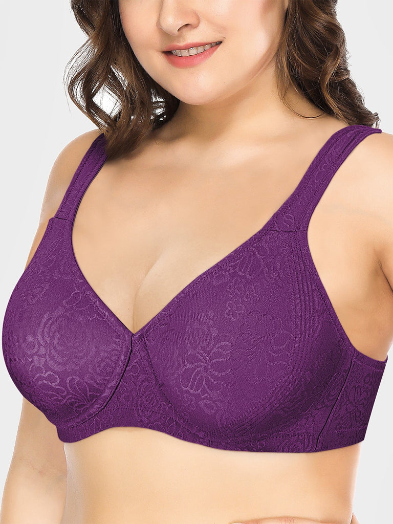 Deyllo Women's Plus Size Minimizer Bra Full Cup Wireless Bra No Padded  Comfort Bra for Big Breasts(Purple - ShopStyle