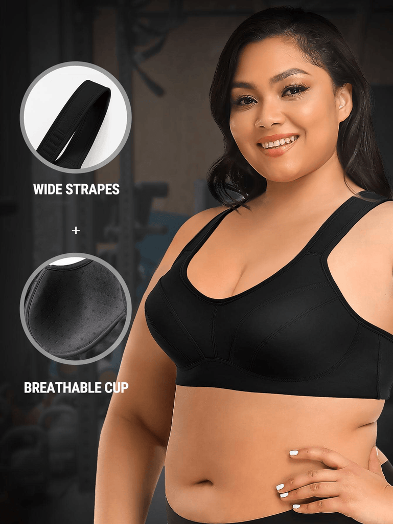 Axelle Sports Bra Black Plus Compression fabric, 3X