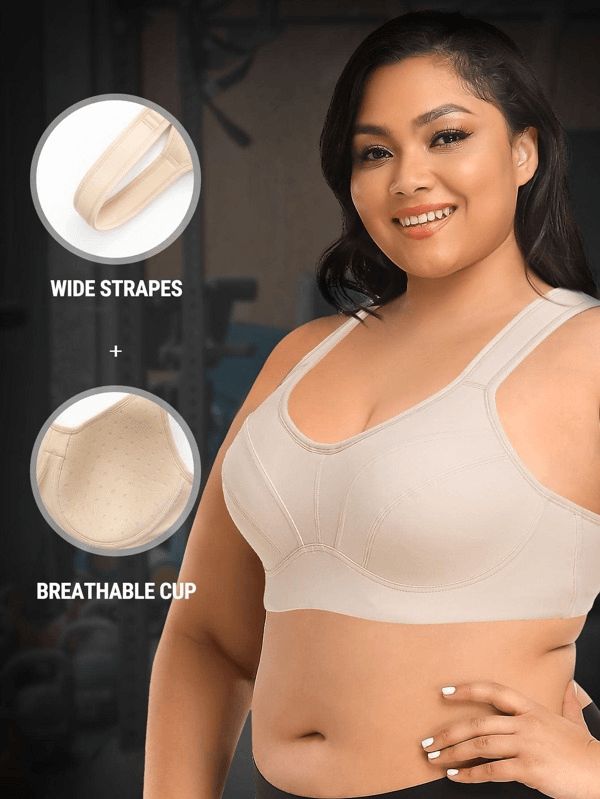 Full Coverage High Support Solid Stress Reliever Sports Bra Nude