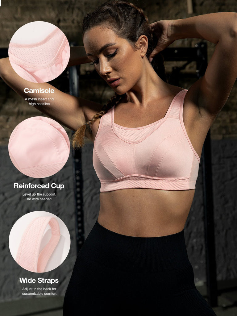 Women's Full Coverage High Impact Sports Bra, Wirefree Hollow Out Thin  Padded Comfortable Breathable Solid Color Breast Support U-shaped Bras  Bounce