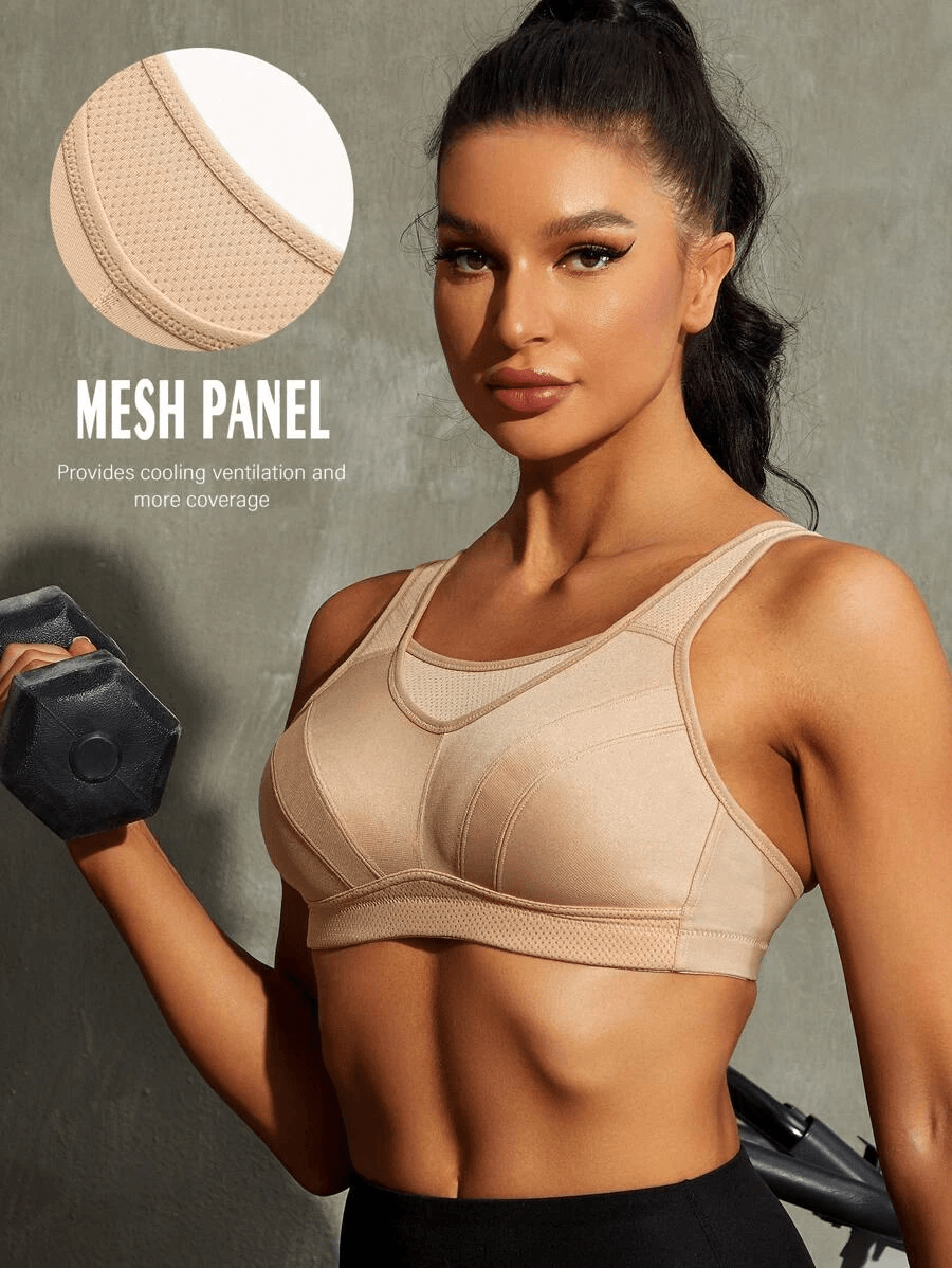 Full Coverage High Support Solid Stress Reliever Sports Bra Nude