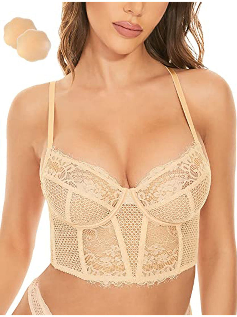 Wingslove Women's Sexy Sheer Bra Unlined Underwire Support See Through  Everyday Bra with Silicone Nipple, Nude 38B
