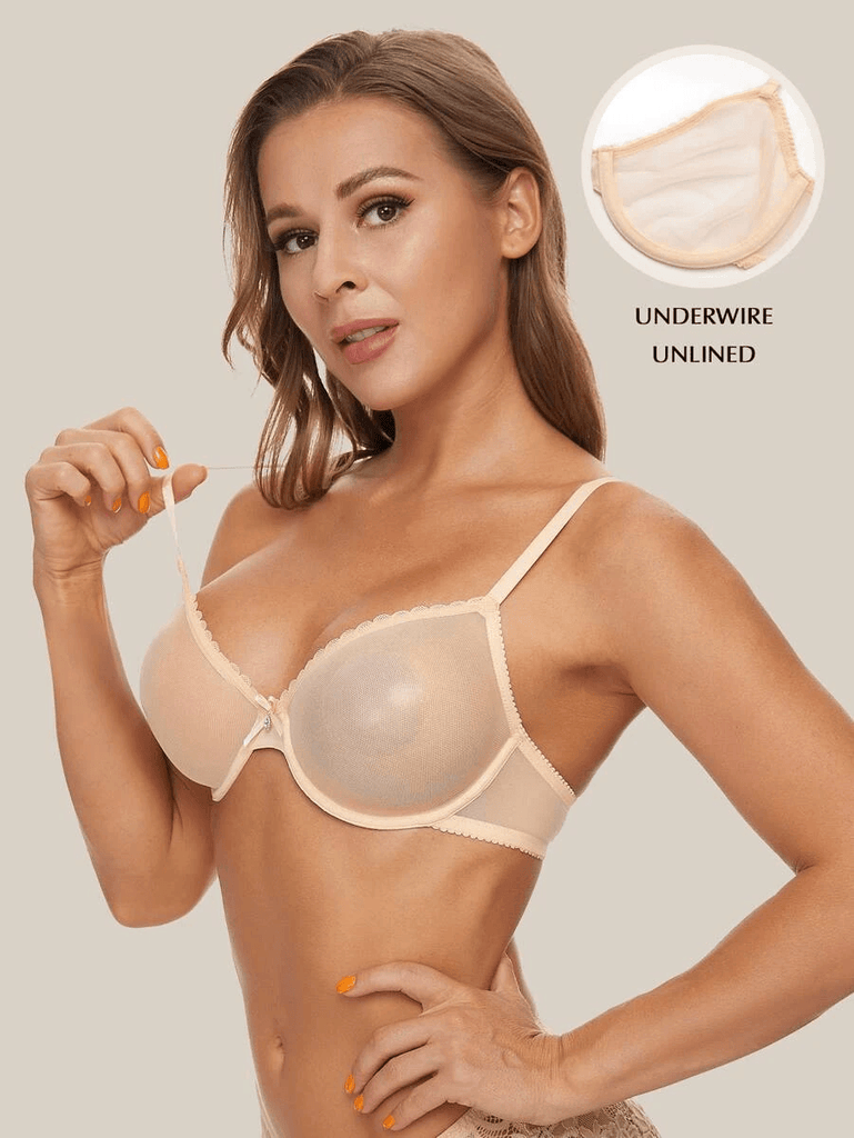 GARMERA Women's Lace Balconette Bra Full Coverage Underwire Non