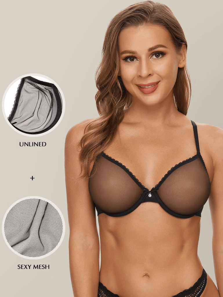WingsLove Women's Sexy 1/2 Cup Lace Unlined Bra Soft Mesh