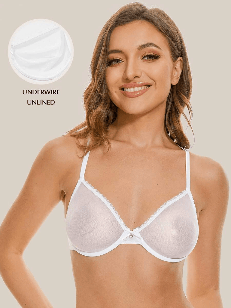 See Through 1/2 Cup Lace Underwire Demi Bra Grey