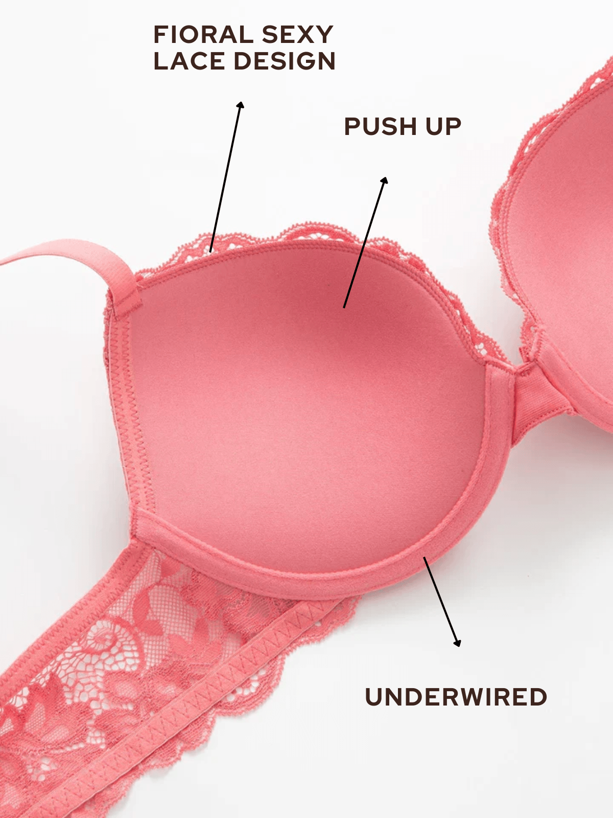 Lace Push Up Bra Lightly Padded Demi Plunge Bra – WingsLove