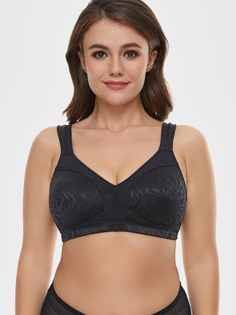Exclare Women's Minimizer Bras Comfort Non Padded Full Figure Large Busts  Wirefree Plus Size Bra(Black Jungle,44DD) 