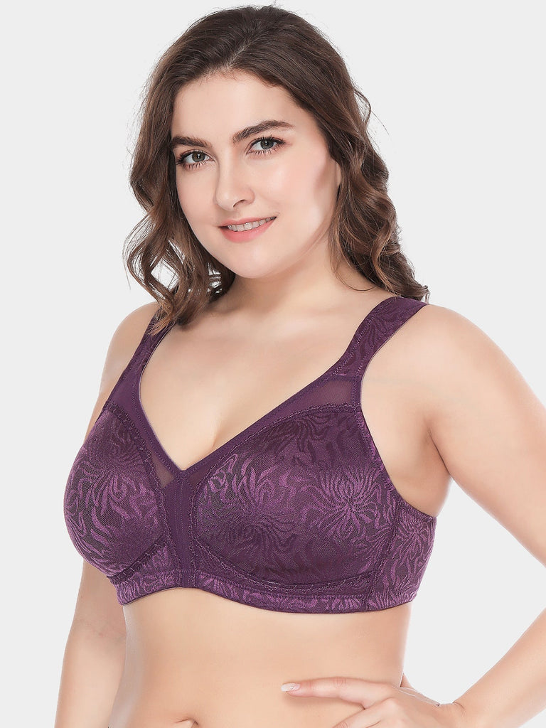 Women's Full Figure Wirefree Lace Plus Size Bra Non Padded
