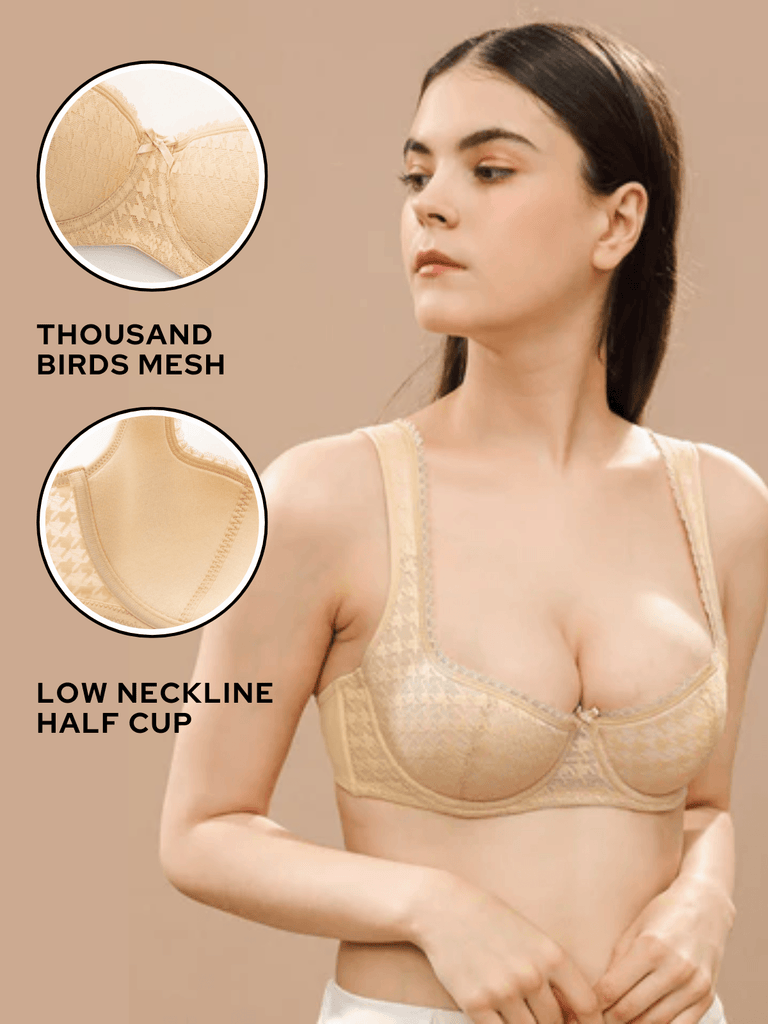 Wingslove Women's Balconette Bra Sexy 1/2 Cup Lace Half Cup Bra Lightly  Padded Push Up Demi Shelf Underwire Bra (Brown, 32B) at  Women's  Clothing store