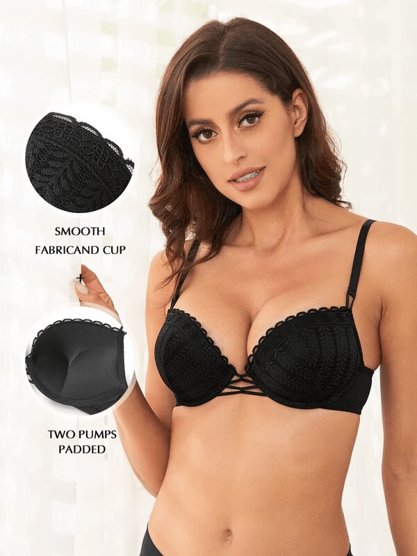 Embroidered Lace Unlined Bra Demi Sheer See Through Underwire Bras Black
