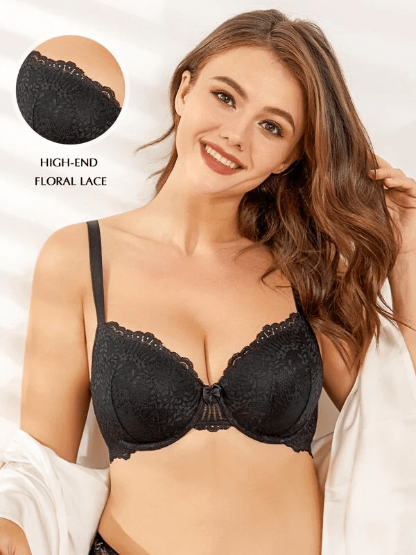 Front Closure Push up Bra Plus Size Lace No Padded Underwire Bra – WingsLove