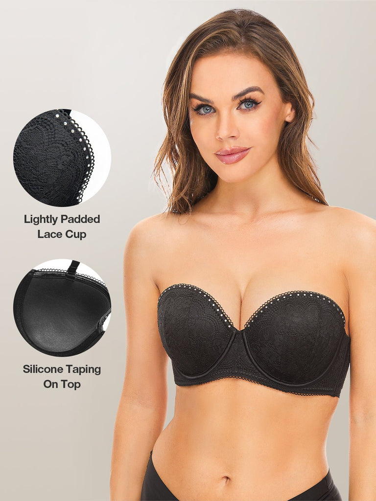 Floral Lace Embroidery Push Up Bra Black