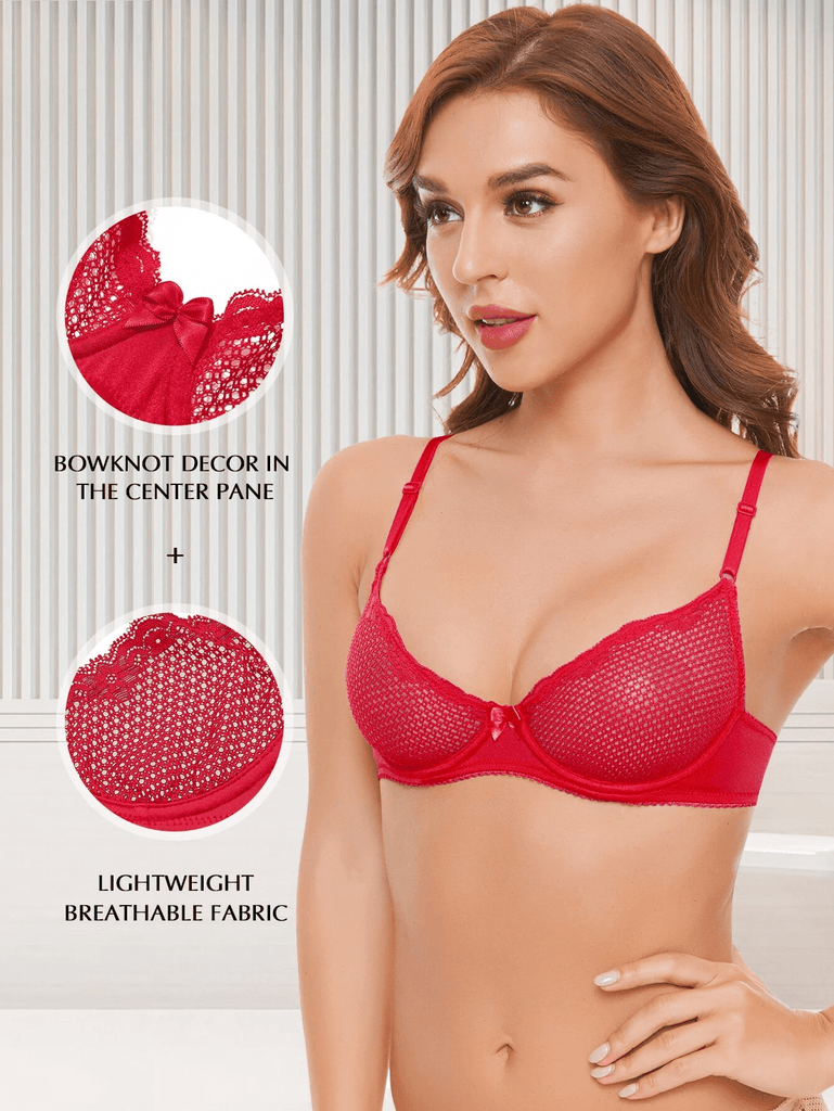 Unlined See Through 1/2 Cup Mesh Demi Shelf Underwired Bra Powder Wax –  WingsLove