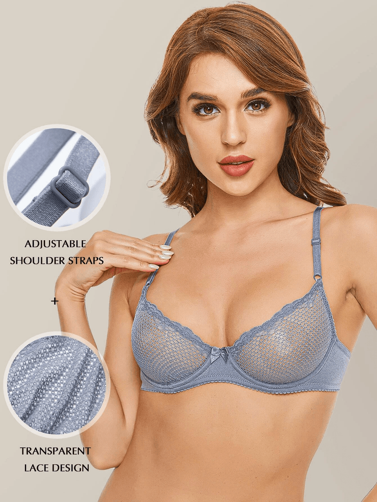 Wingslove Women's Sheer Mesh Bra See Through Sexy Lace Unlined Wireless  Plunge Triangle Bras, Nude 32DD 