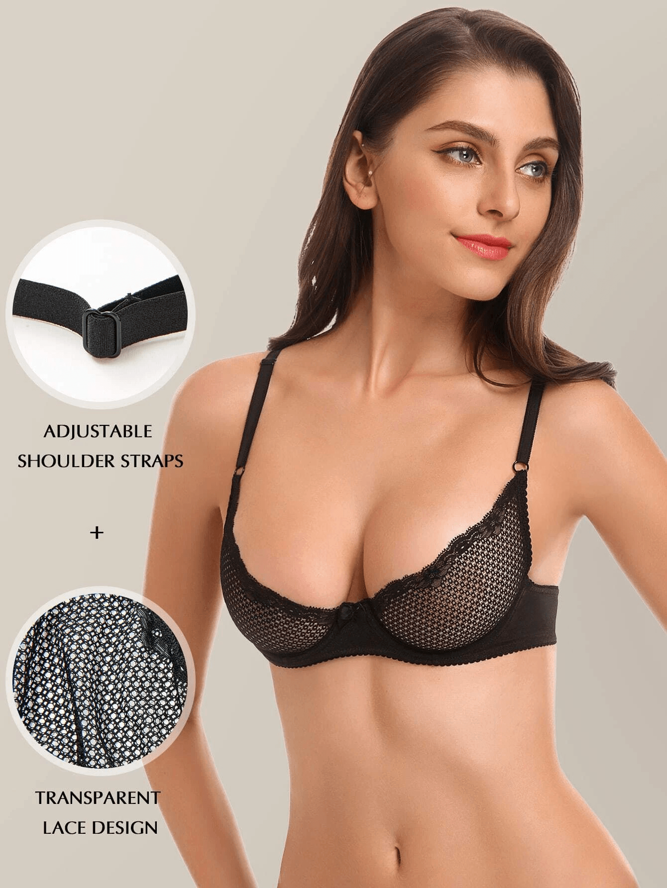 1/2 Cup Plunge Lace Sheer Ladies Bra Various Sexy Lingerie See