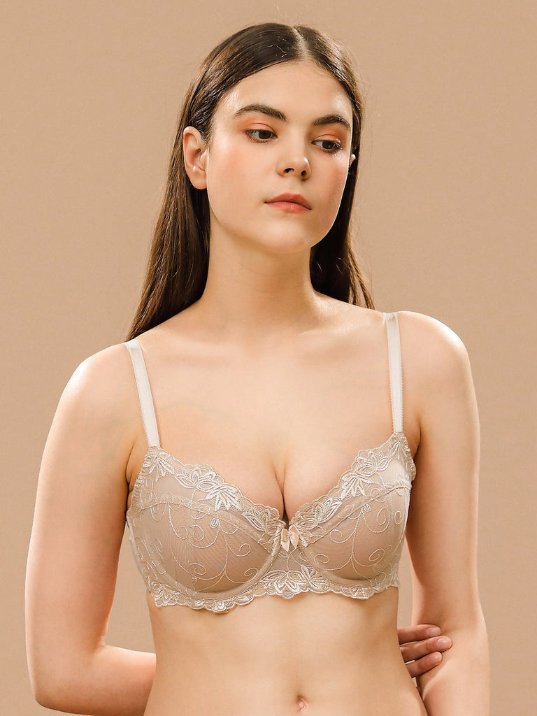 Floral Lace Non-Padded Full Coverage Underwire Bra Nude