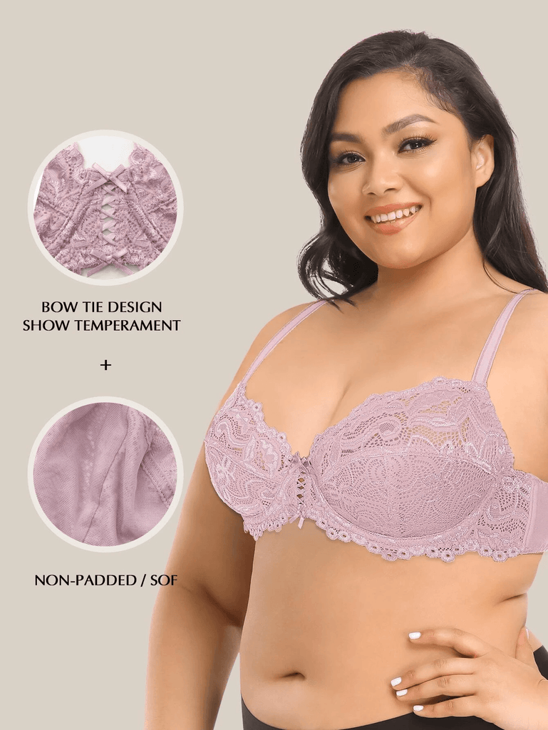 Full Coverage Sheer Lace Underwire Plus Size Bra White