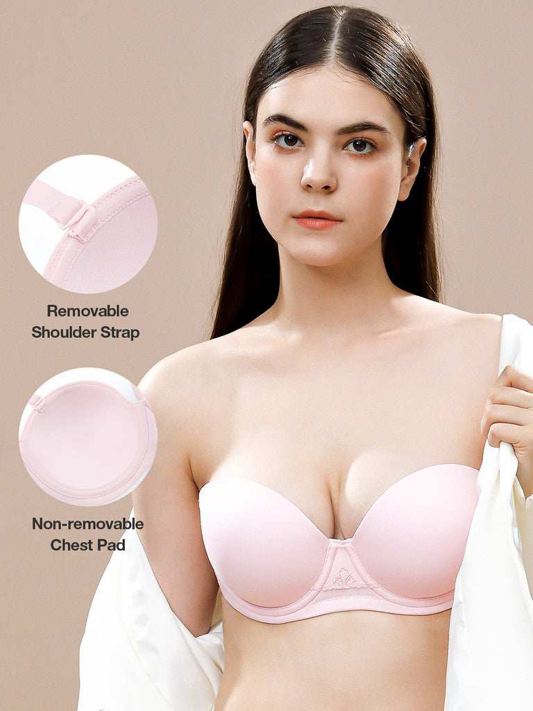  Womens Underwire Contour Multiway Full Coverage Strapless Bra  Plus Size Apricot Pink 40B
