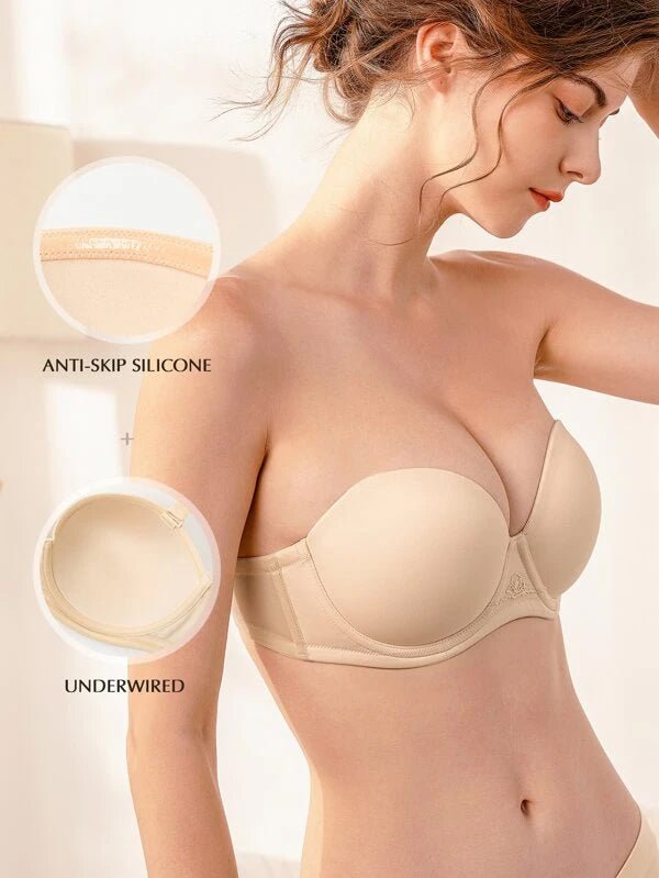  Womens Underwire Contour Multiway Full Coverage Strapless Bra  Plus Size Apricot Pink 32DD