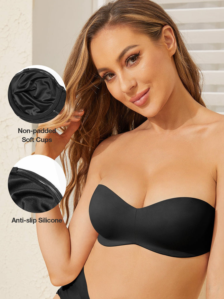 Wingslove Strapless Bra for Women Plus Size Push Up Underwire Multiway  Support Bra, Black 38C 