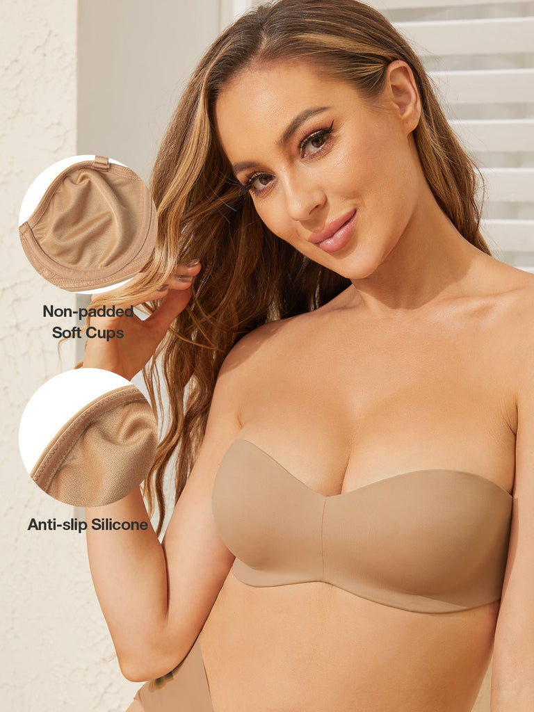 Wingslove Wirefree Anti-slip Push Up Strapless Bra For Women Full Coverage  Support Multiway Contour Bra, Milk Coffee 42DDD
