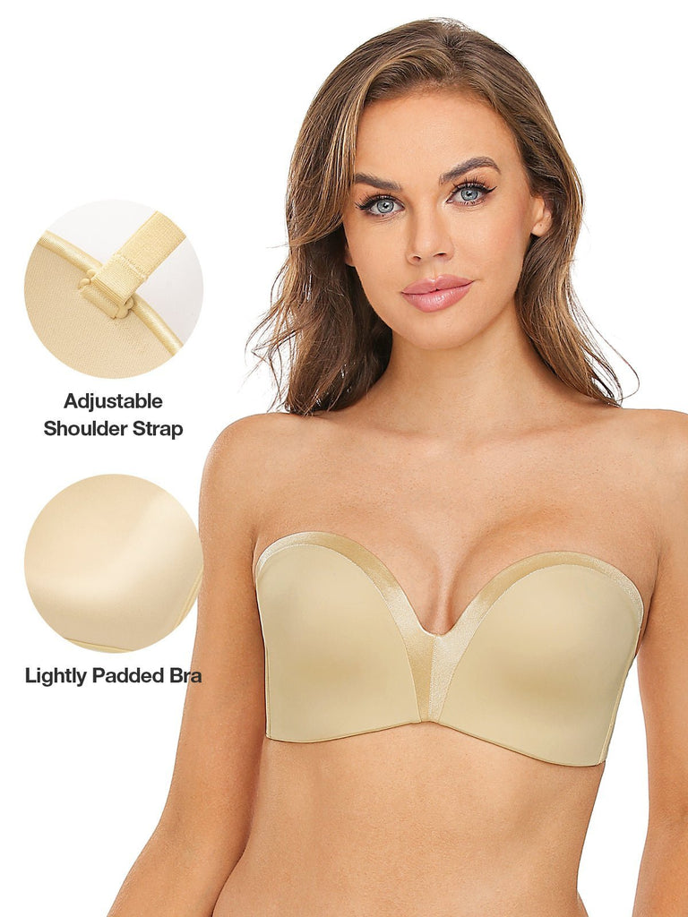Aobny Solid Wirefree Bra for Women Convertible Straps Padded Push