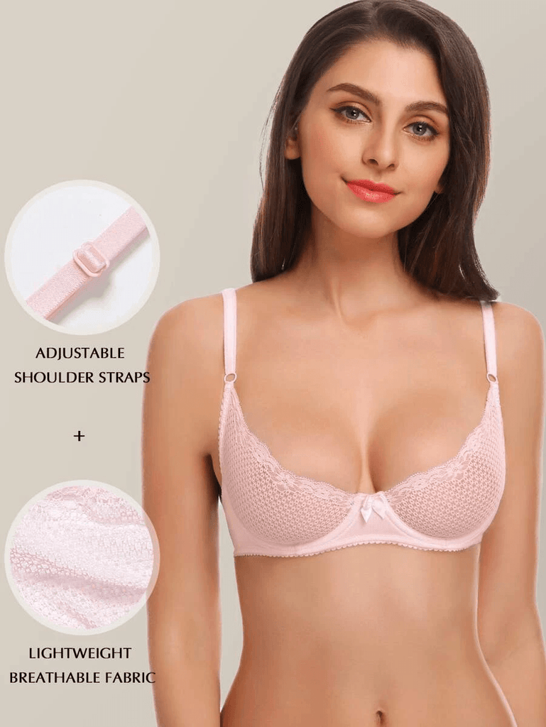 WingsLove Women's Sexy 1/2 Cup Balconette Mesh Underwired Lace Bra