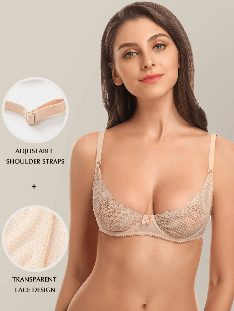 See Through Bra Sexy 1/2 Cup Lace Mesh Demi Bra 4 Colors