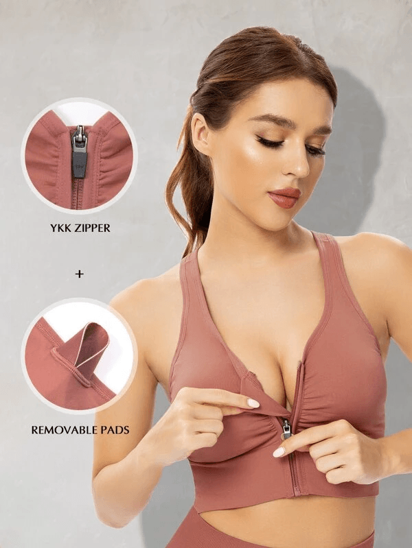  Women Bra Front Zipper High Impact Non-Padded Cross Back  Support Full Coverage Bounce Control Wirefree Plus Size Sports Bra (Color :  Red Wine, Size : 32F) : Clothing, Shoes & Jewelry