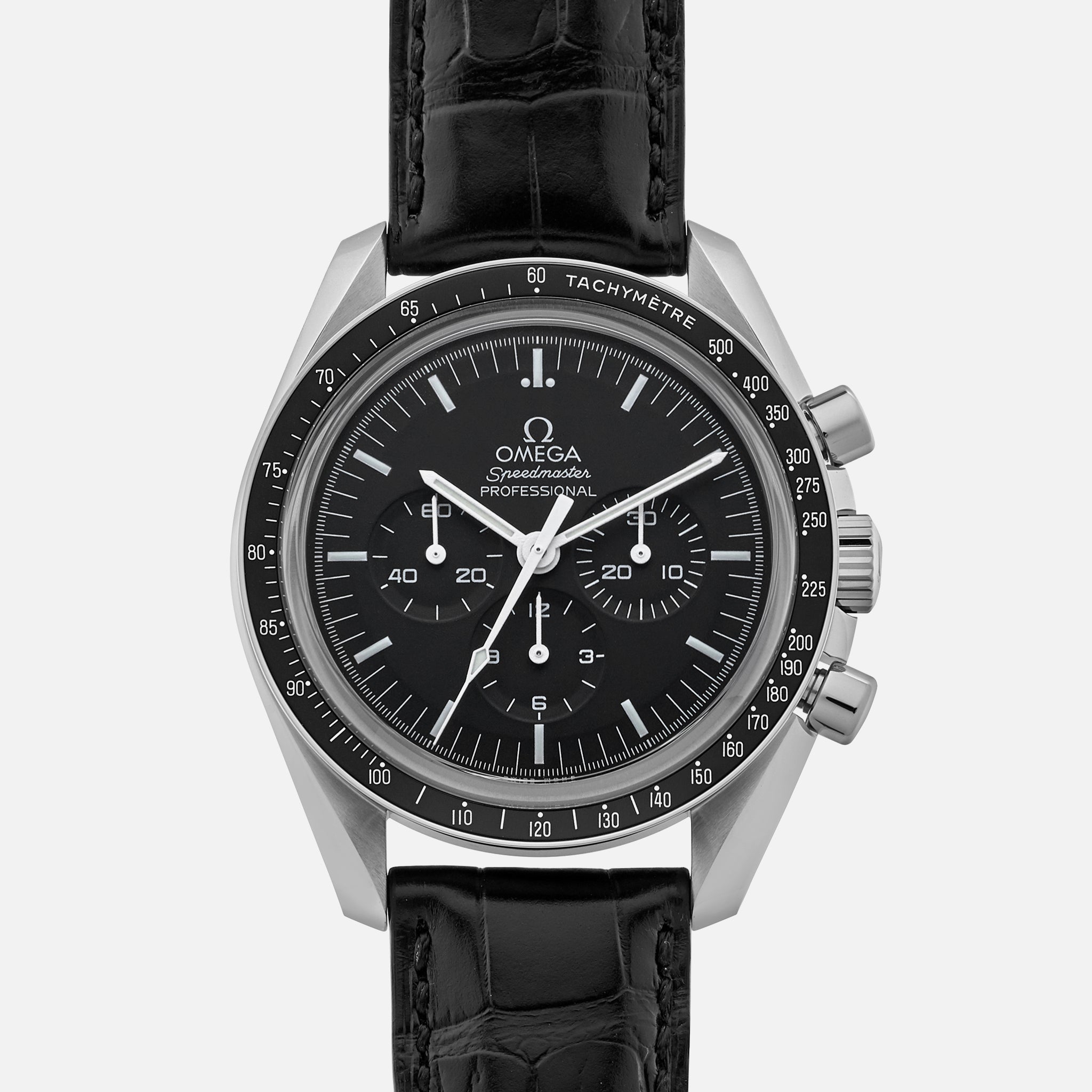 omega speedmaster black leather strap