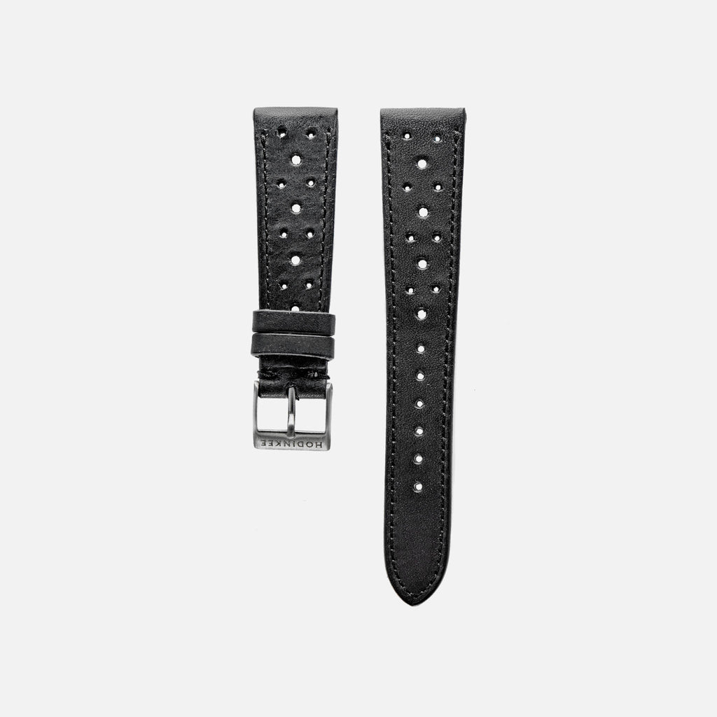 Black Leather Racing Watch Strap 