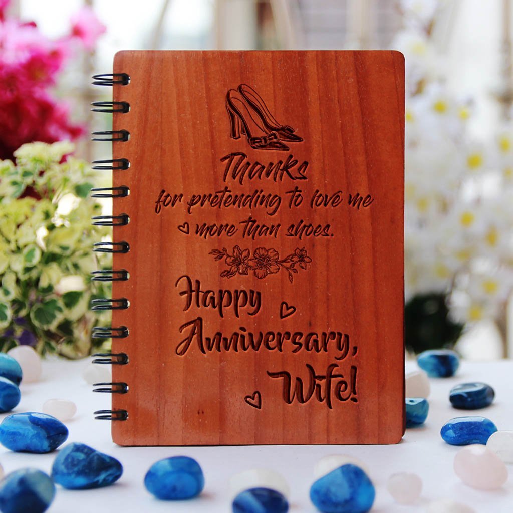 Happy Anniversary, Husband/Wife - Personalized Wooden Notebook
