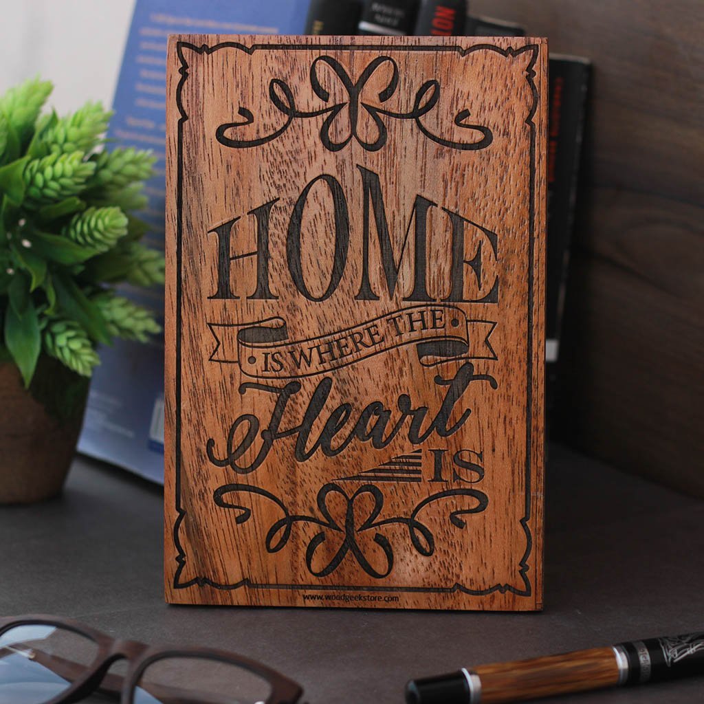 Home Is Where The Heart Is Engraved Wood Sign Wooden House Signs