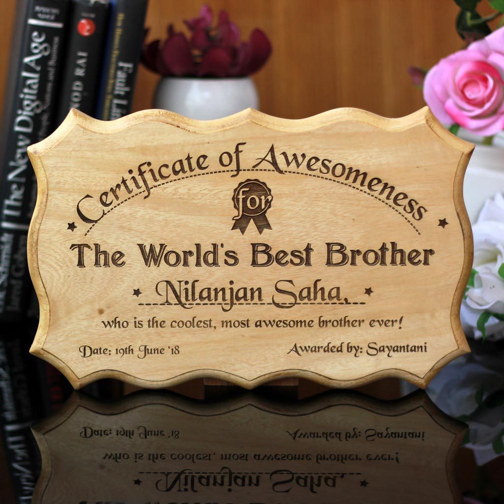Wooden Certificate of Awesomeness for World's Best Brother