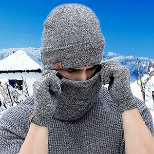 Men's & Women's Winter Beanie Hat Scarf Touchscreen Gloves Set 02
