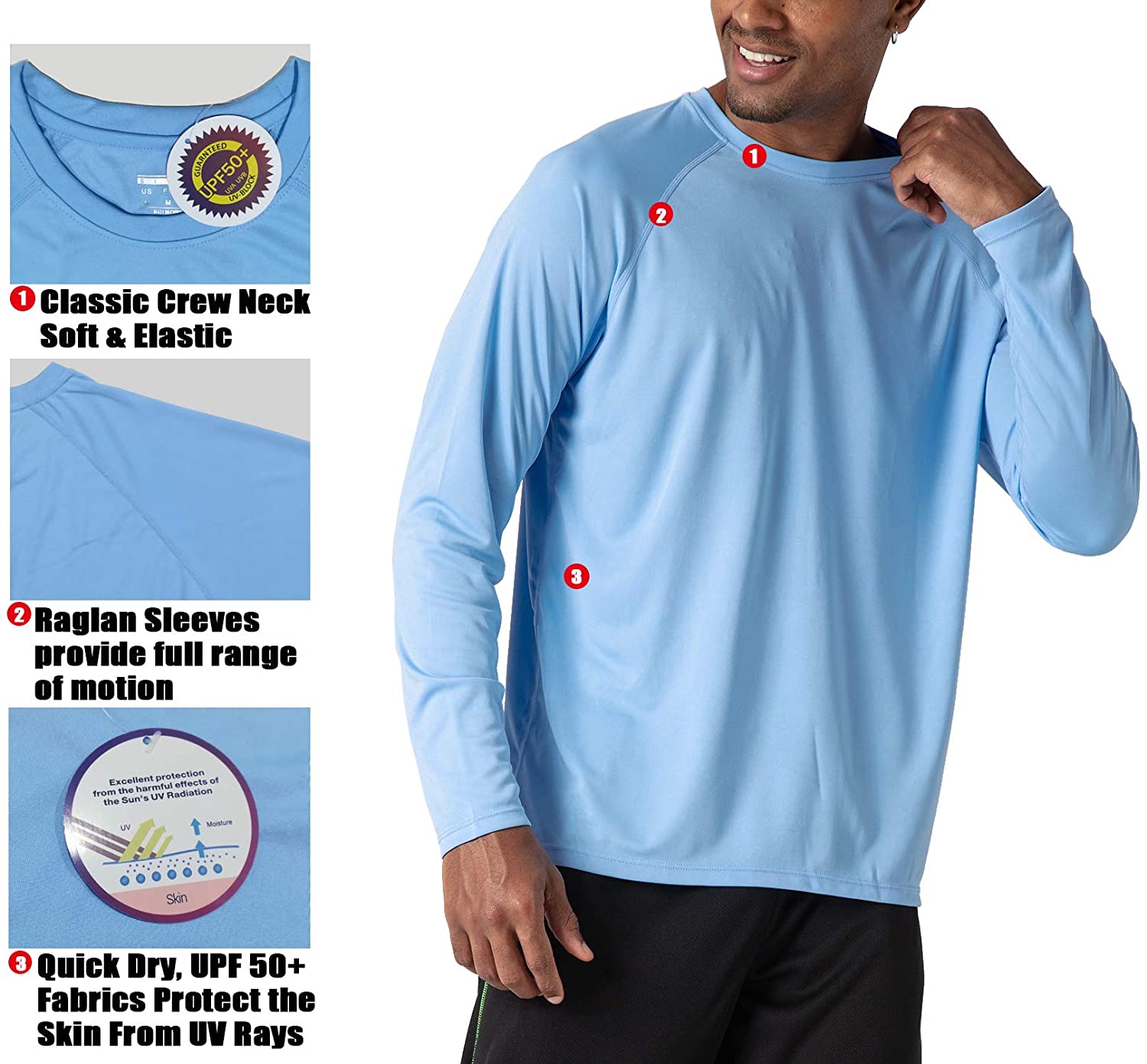 Men's UPF 50+ UV Long Sleeve Athletic Shirts