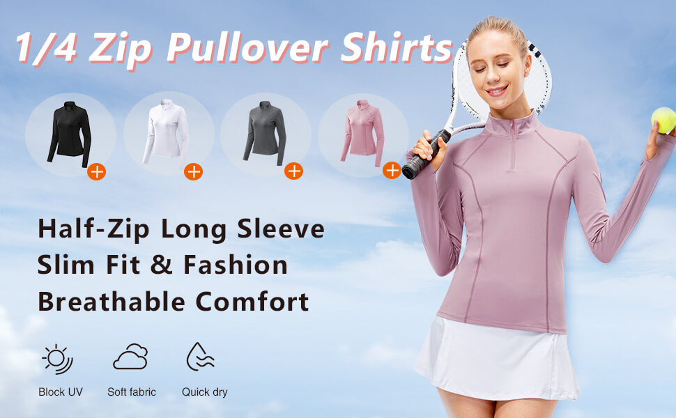 Women's 1/4 Zip Workout Long Sleeve Shirts 04