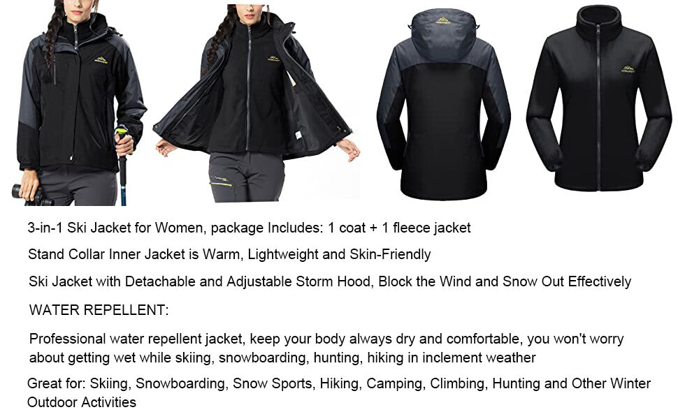 Women's Winter 3-IN-1 Snow Ski Jacket 04