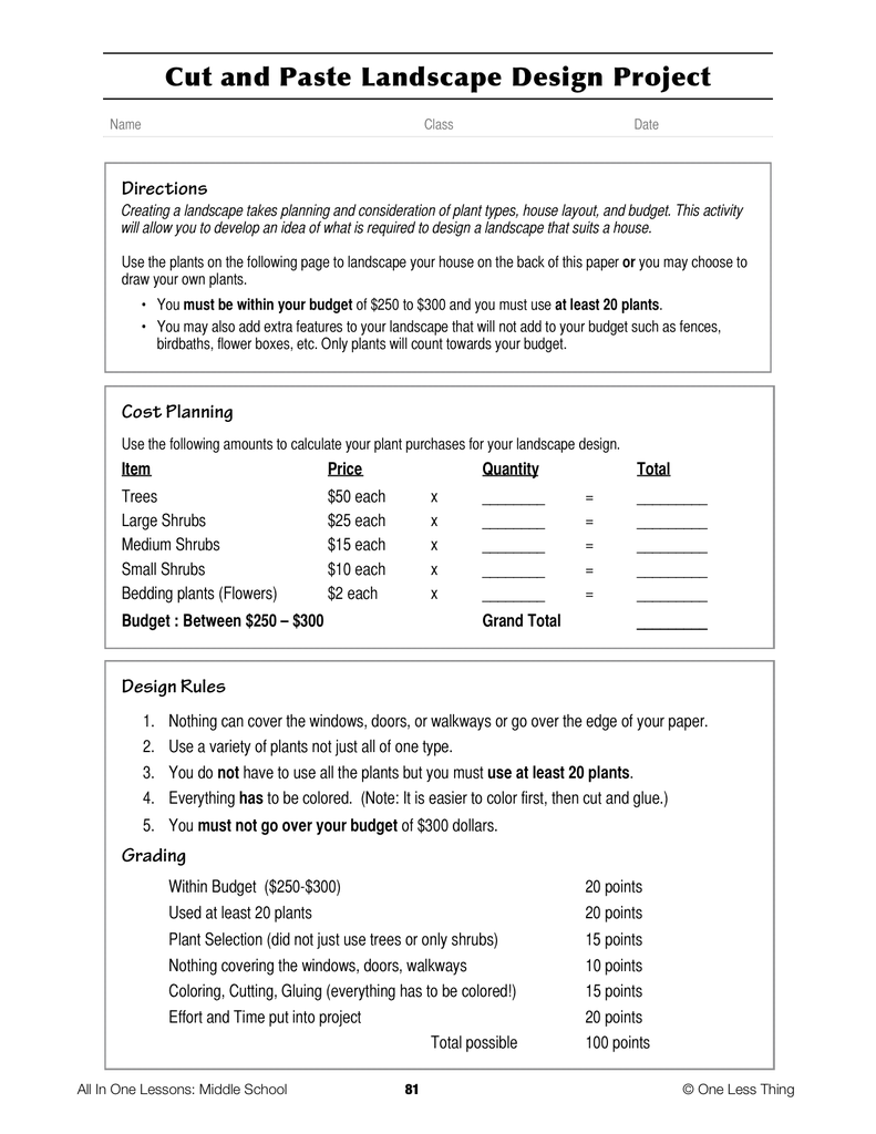 Middle School 20th Grade, All-In-One Lesson Plans (Print Copy In Following Directions Worksheet Middle School