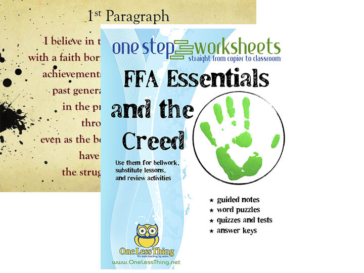 FFA & Creed One Step Worksheets and PowerPoints, Download - One Less Thing