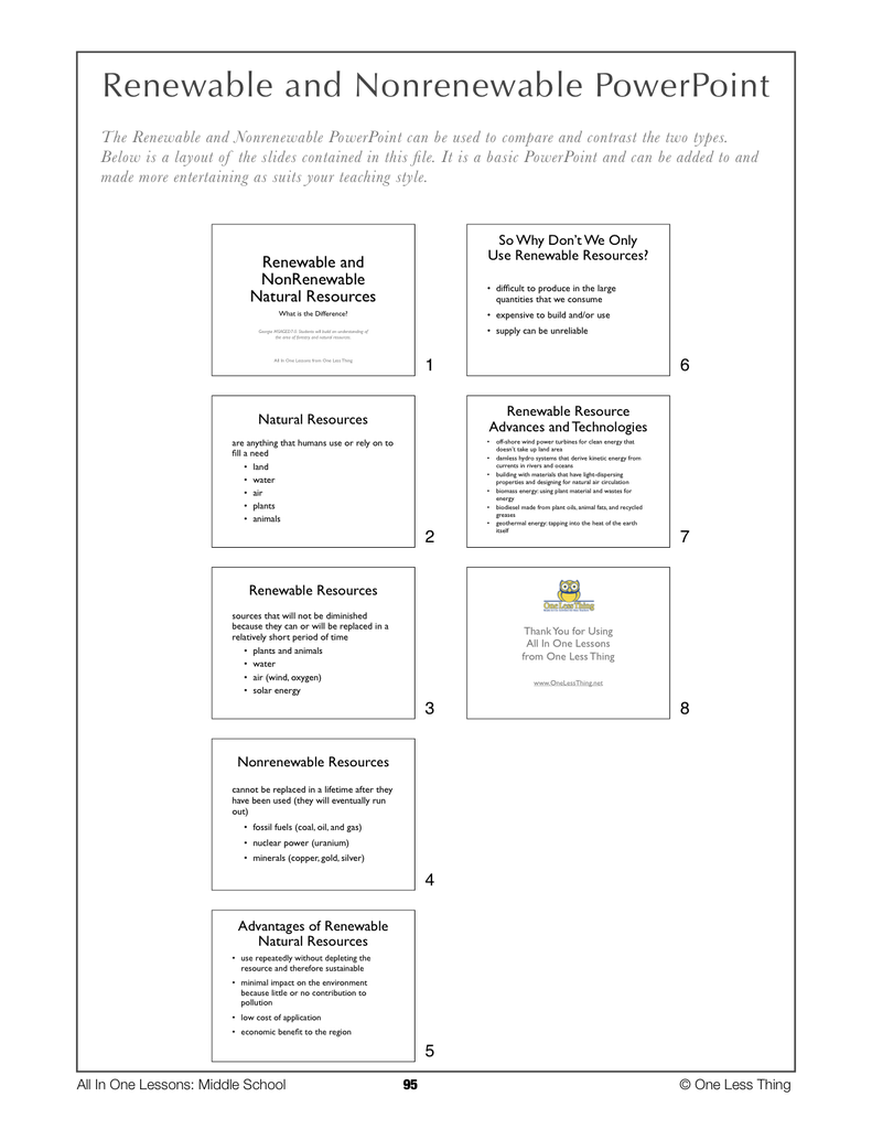 Renewable And Nonrenewable Resources Worksheet