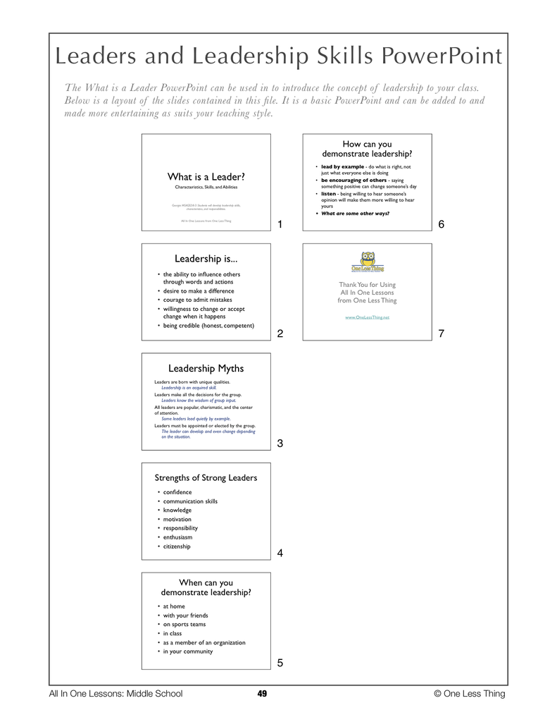 8 04 Leaders And Leadership Lesson Plan Download One Less Thing